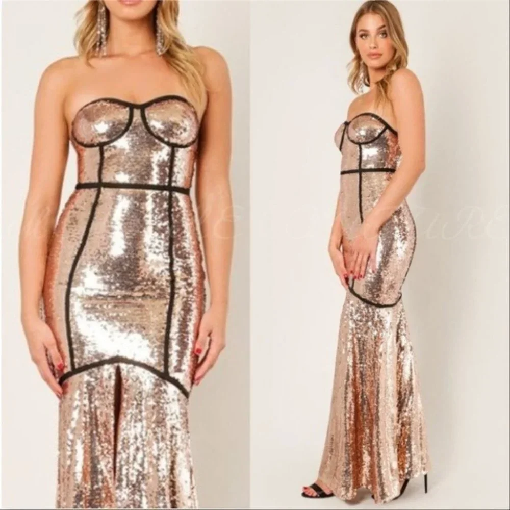 HOLIDAY COLLECTION - Gold Sequin Gown Dress - Picture 3 of 3